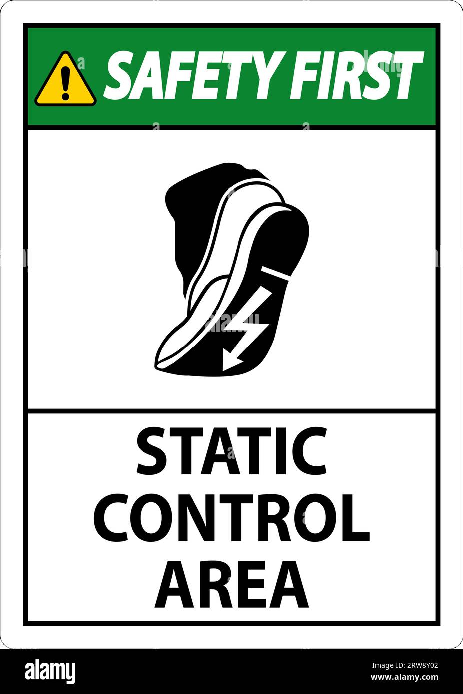 Safety First Sign Static Control Area Stock Vector Image & Art - Alamy
