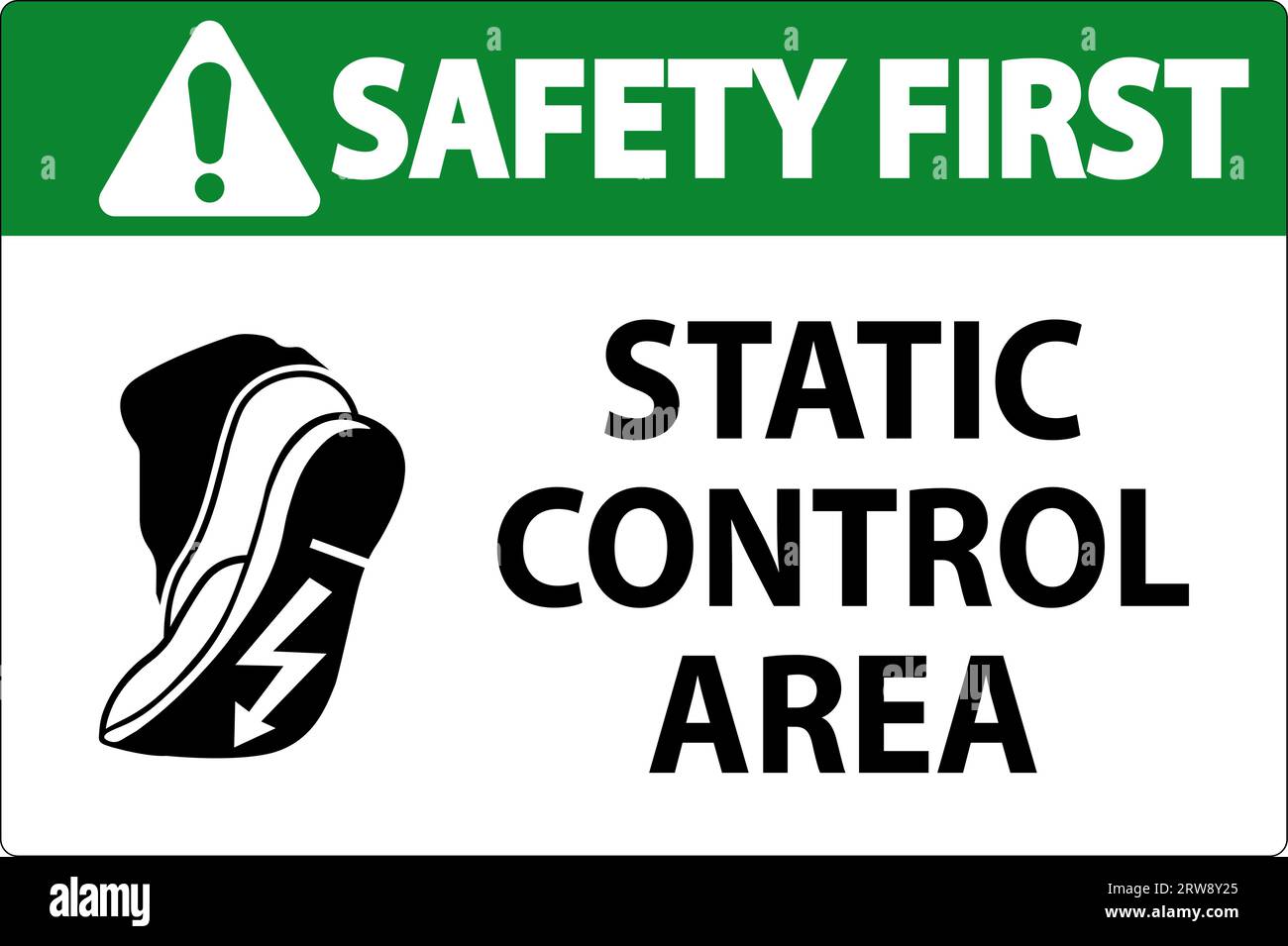 Safety First Sign Static Control Area Stock Vector Image & Art - Alamy