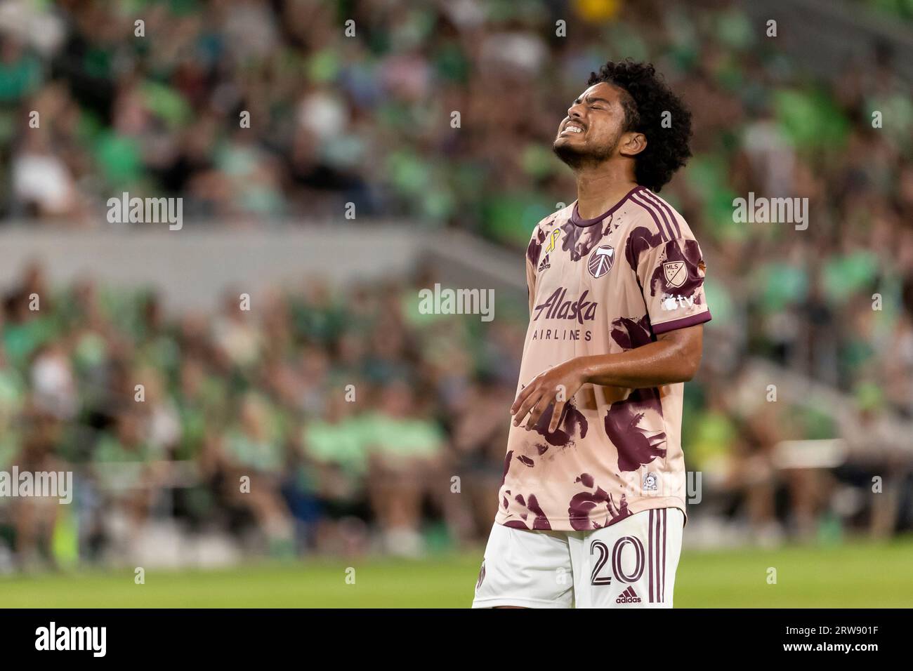 AUSTIN, TX - SEPTEMBER 17: Portland Timbers midfielder Evander (20) shows  his frustration after his shot on goal is saved during the MLS match  between Austin FC and Portland Timbers on September