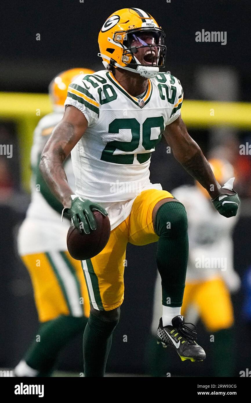 Green Bay Packers cornerback Rasul Douglas (29) celebrates his ...