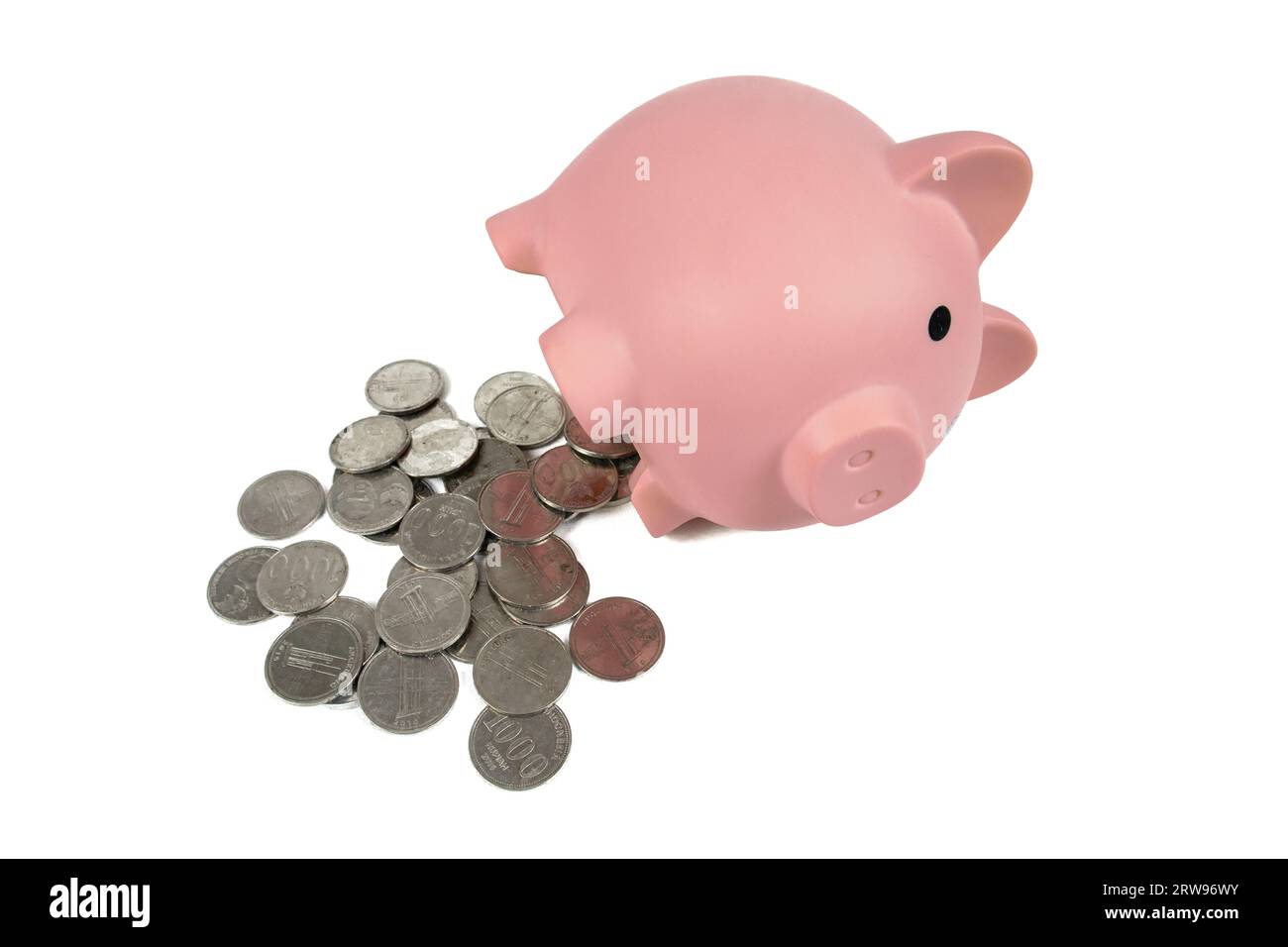 Piggy bank with stacks of coins isolated on white background Stock ...