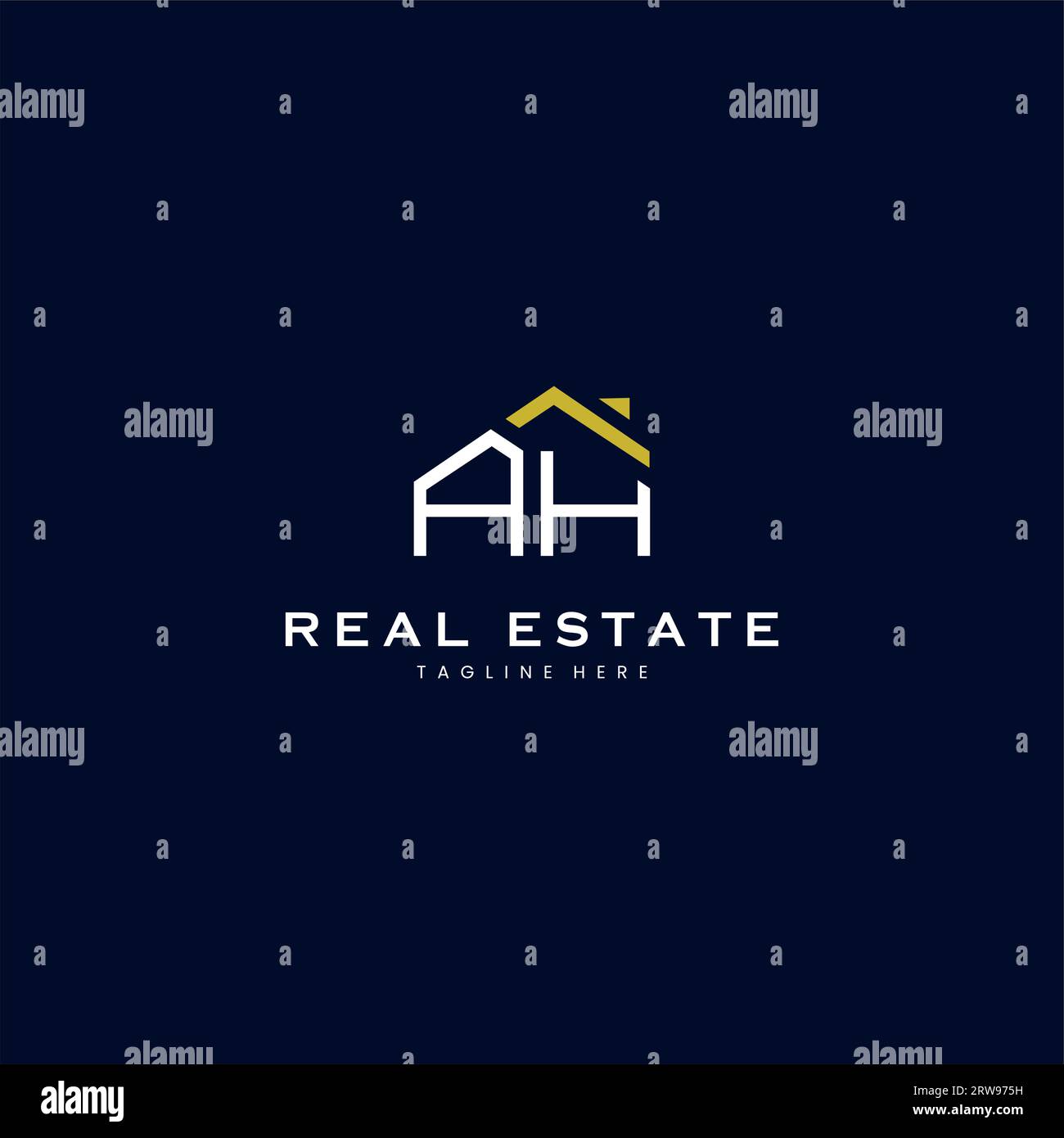 modern AH letter real estate logo in linear style with simple roof building in blue Stock Vector