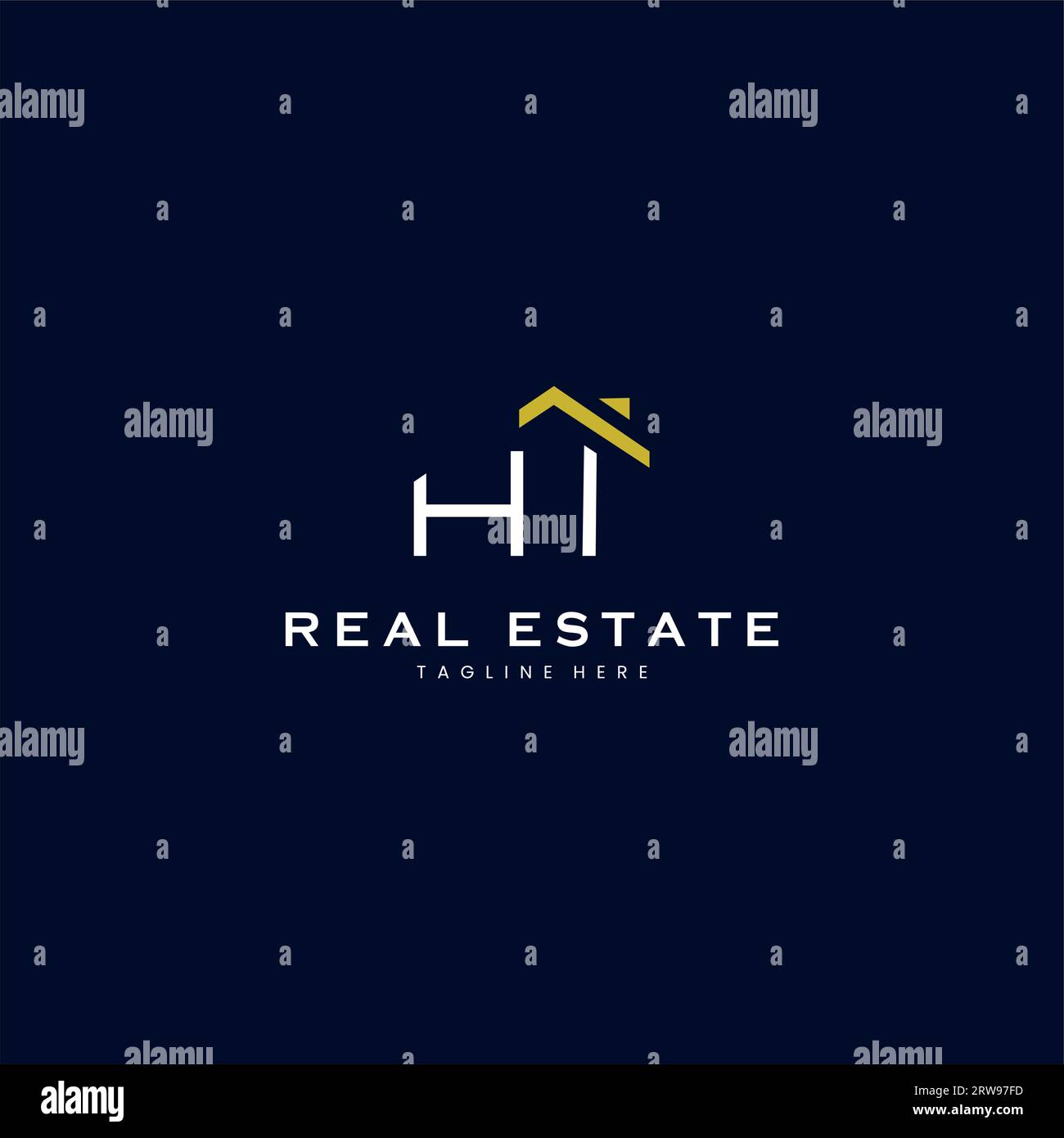 modern HI letter real estate logo in linear style with simple roof building in blue Stock Vector