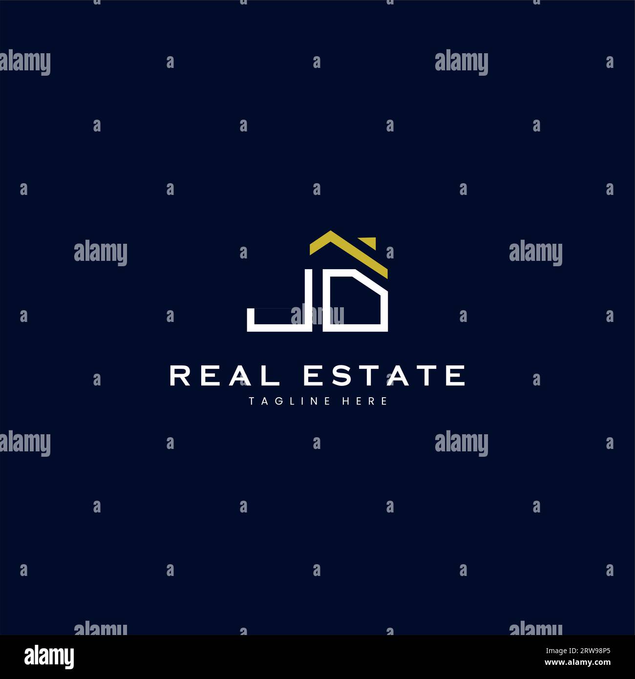 modern JD letter real estate logo in linear style with simple roof