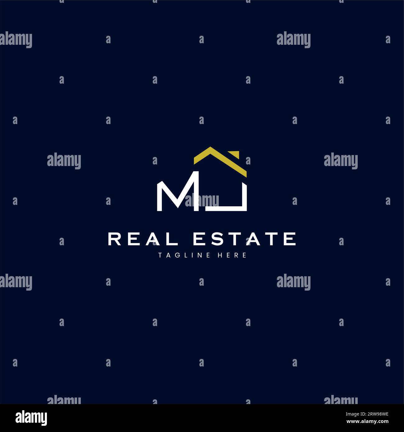 modern MJ letter real estate logo in linear style with simple roof