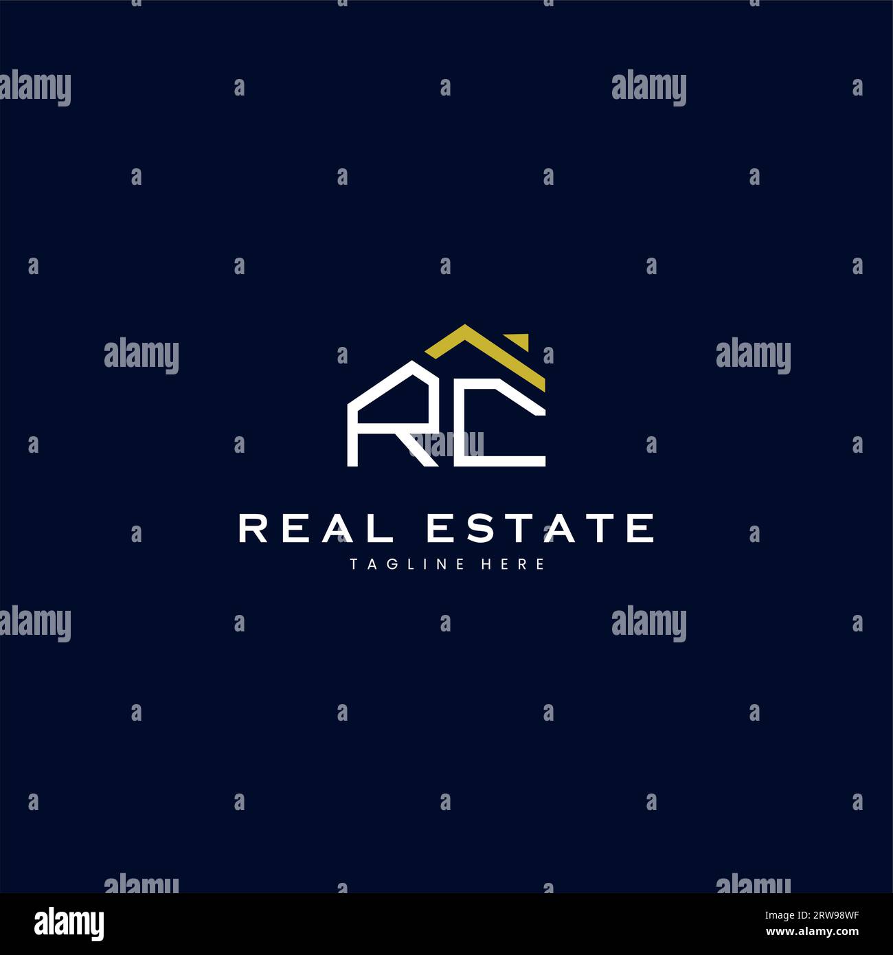 modern RC letter real estate logo in linear style with simple roof ...