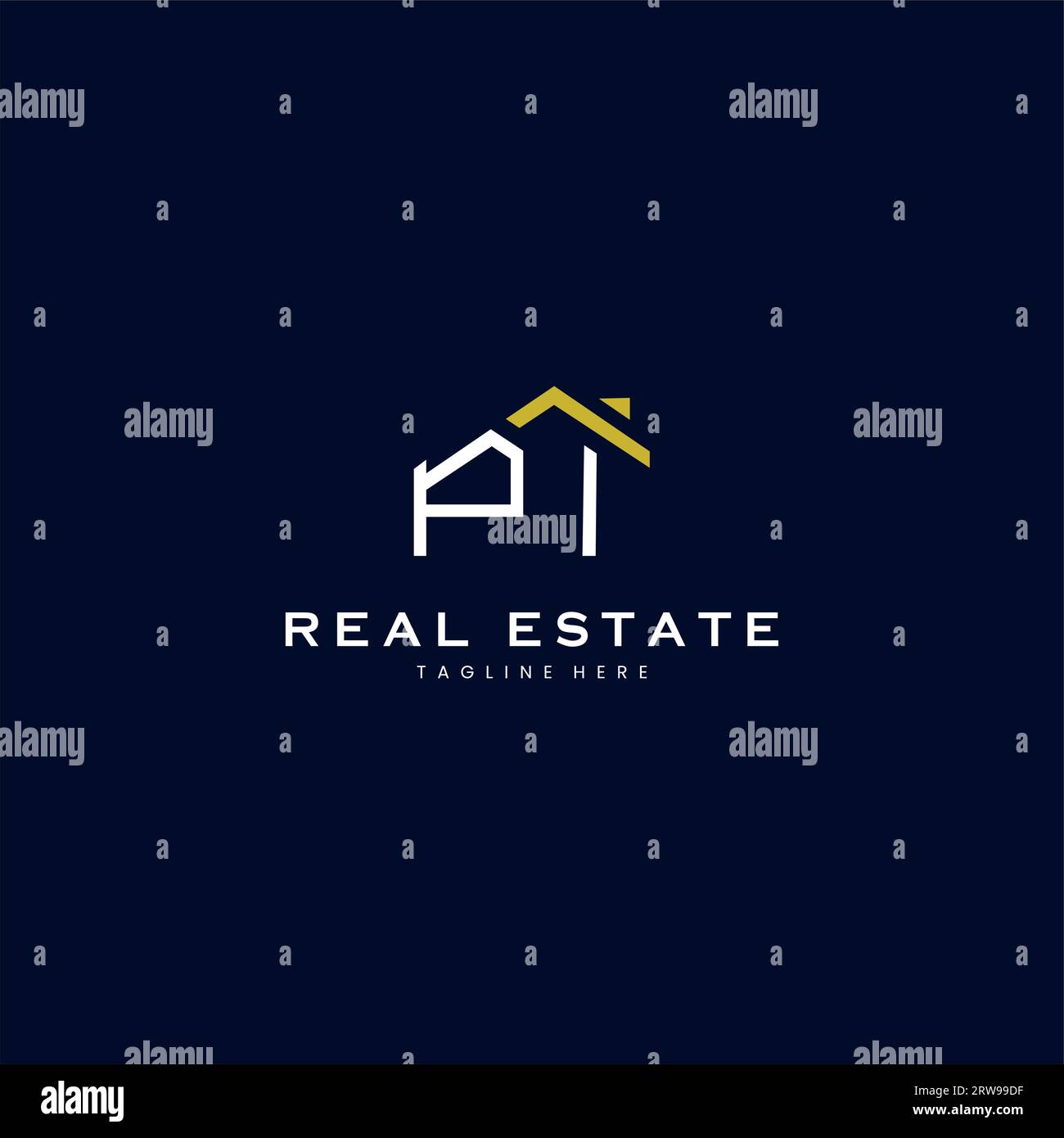 modern PI letter real estate logo in linear style with simple roof building in blue Stock Vector