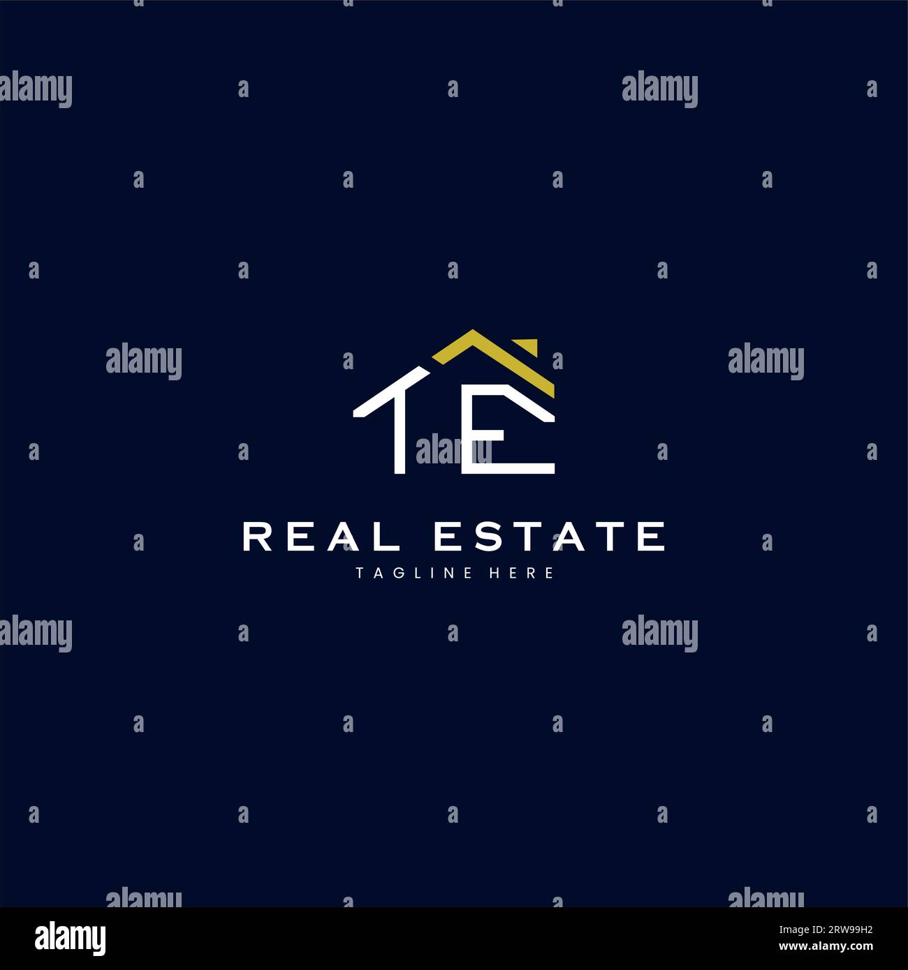 modern TE letter real estate logo in linear style with simple roof building in blue Stock Vector