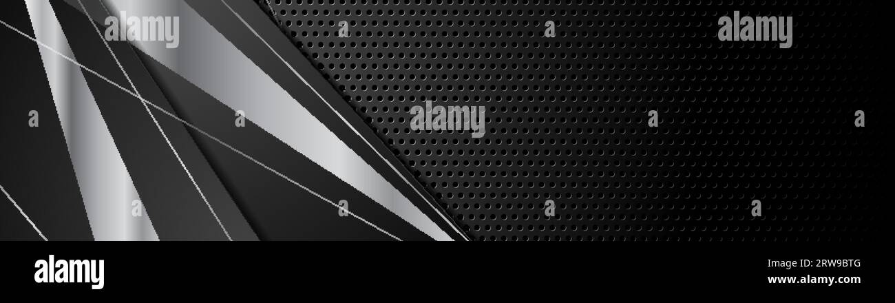 Black and silver metal stripes on dark perforated background. Vector ...