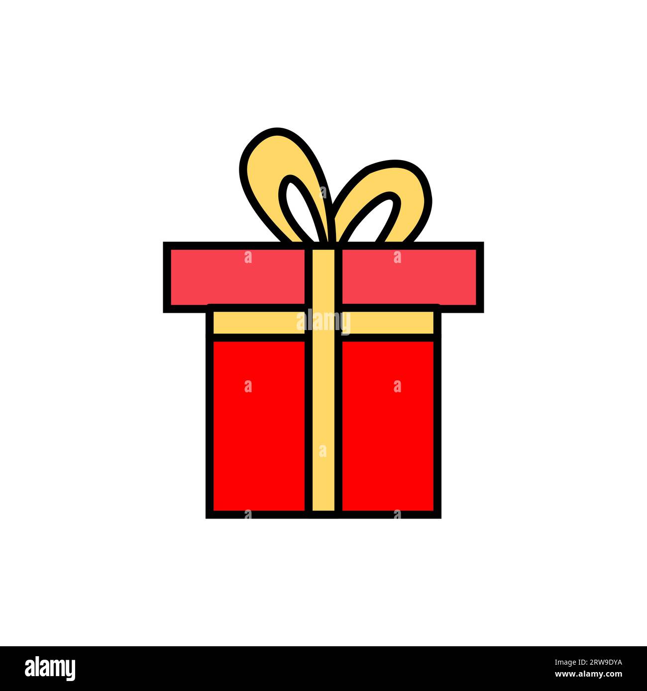 Red gift box with golden ribbon, PNG transparent background. Stock Vector