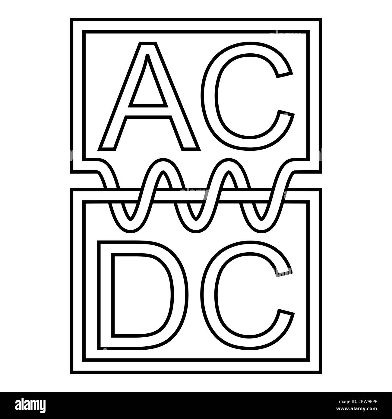 Icon converting AC to DC, power supply transformer logo ACDC Stock