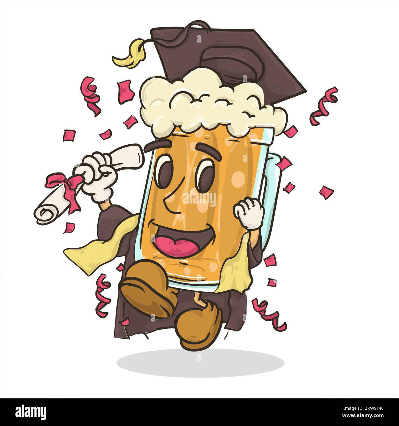 mascot of beer glass with face graduation party vector illustration Stock Vector