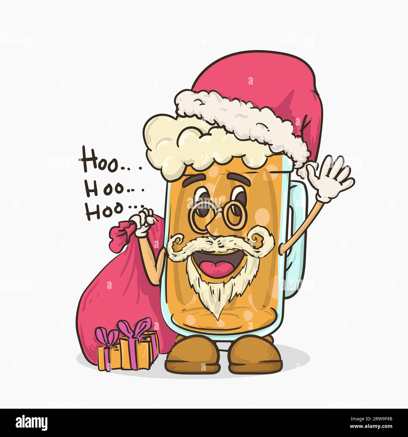 beer glass with face mascot wear santa claus costume for christmas