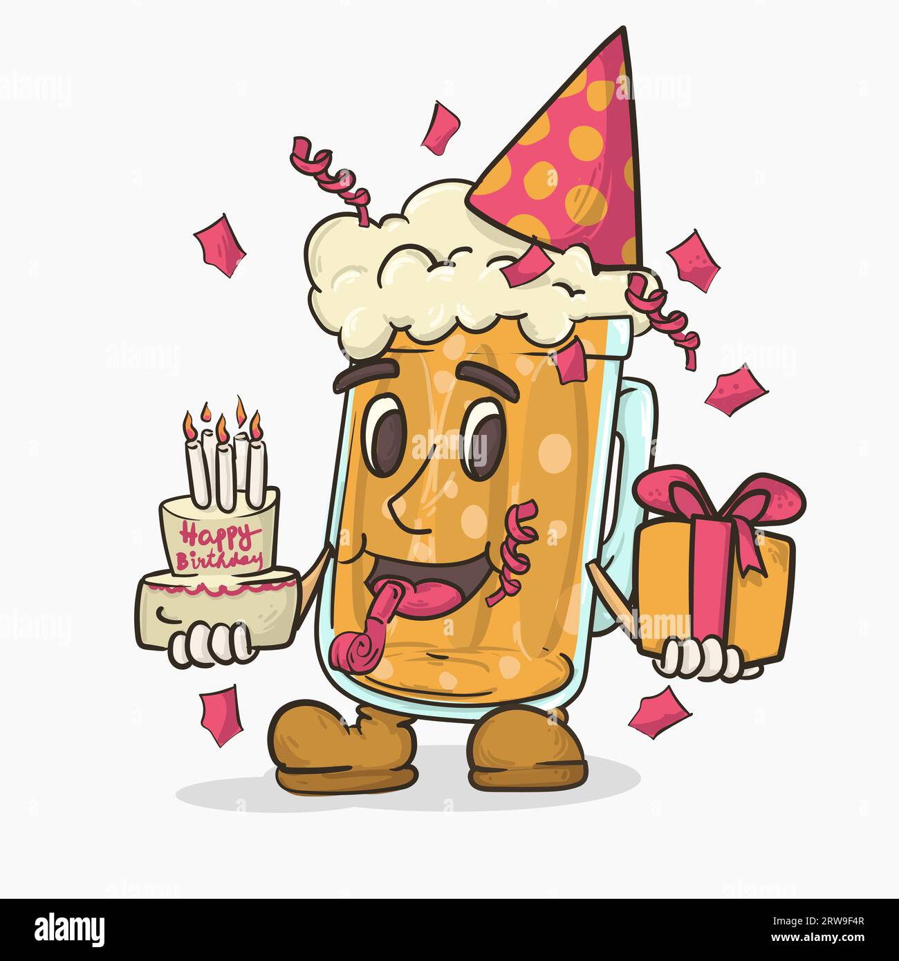 beer glass with face mascot birthday celebration vector illustration Stock Vector