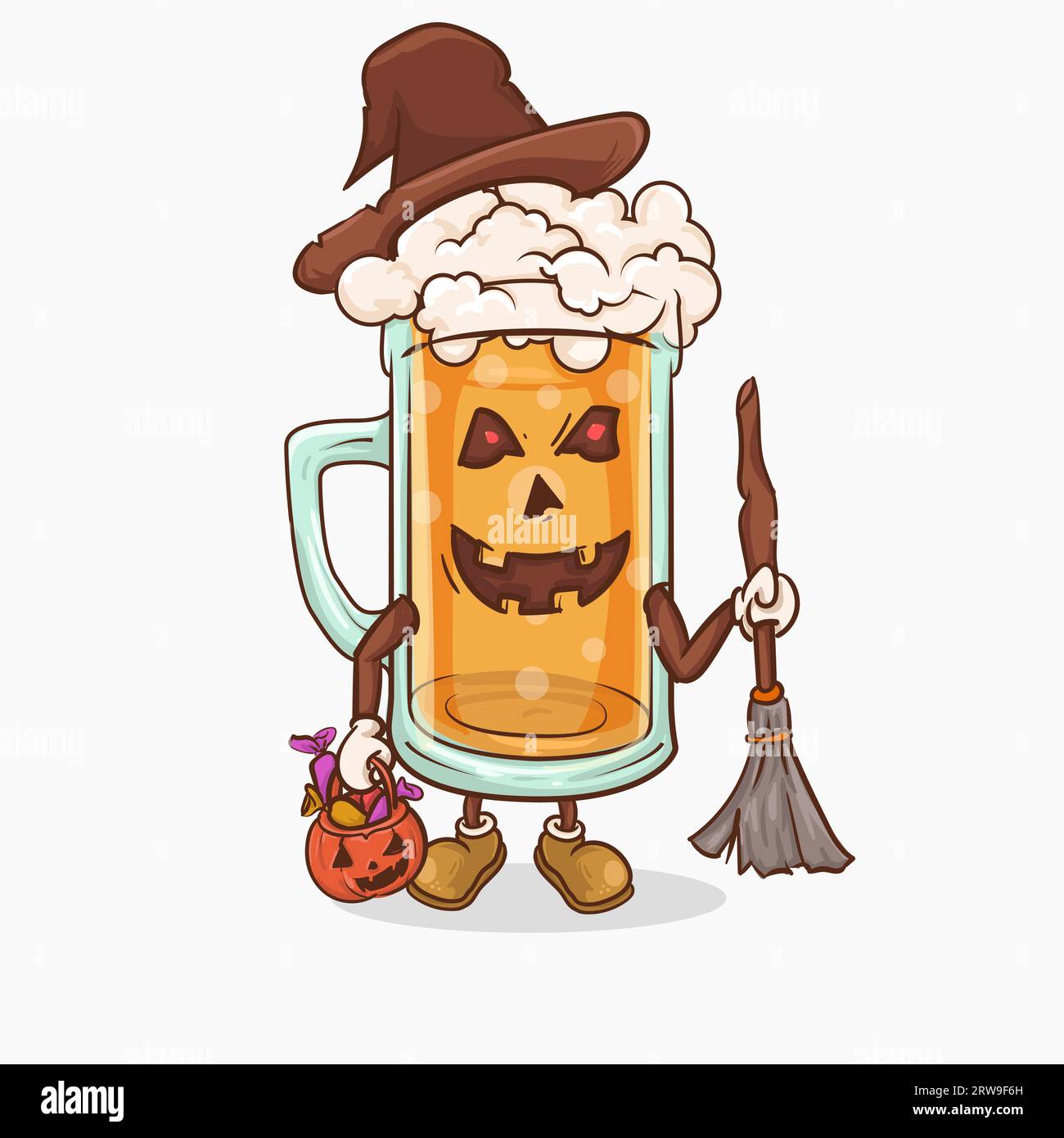 halloween beer glass with kawaii cute face mascot vector illustration Stock Vector