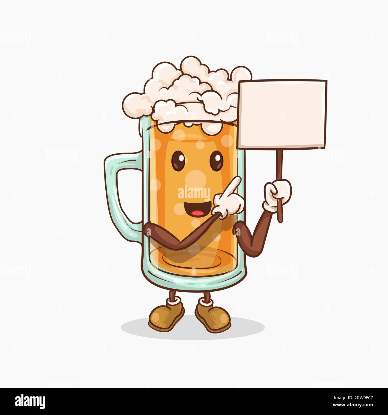 beer glass with kawaii cute face mascot raise empty paper vector illustration Stock Vector