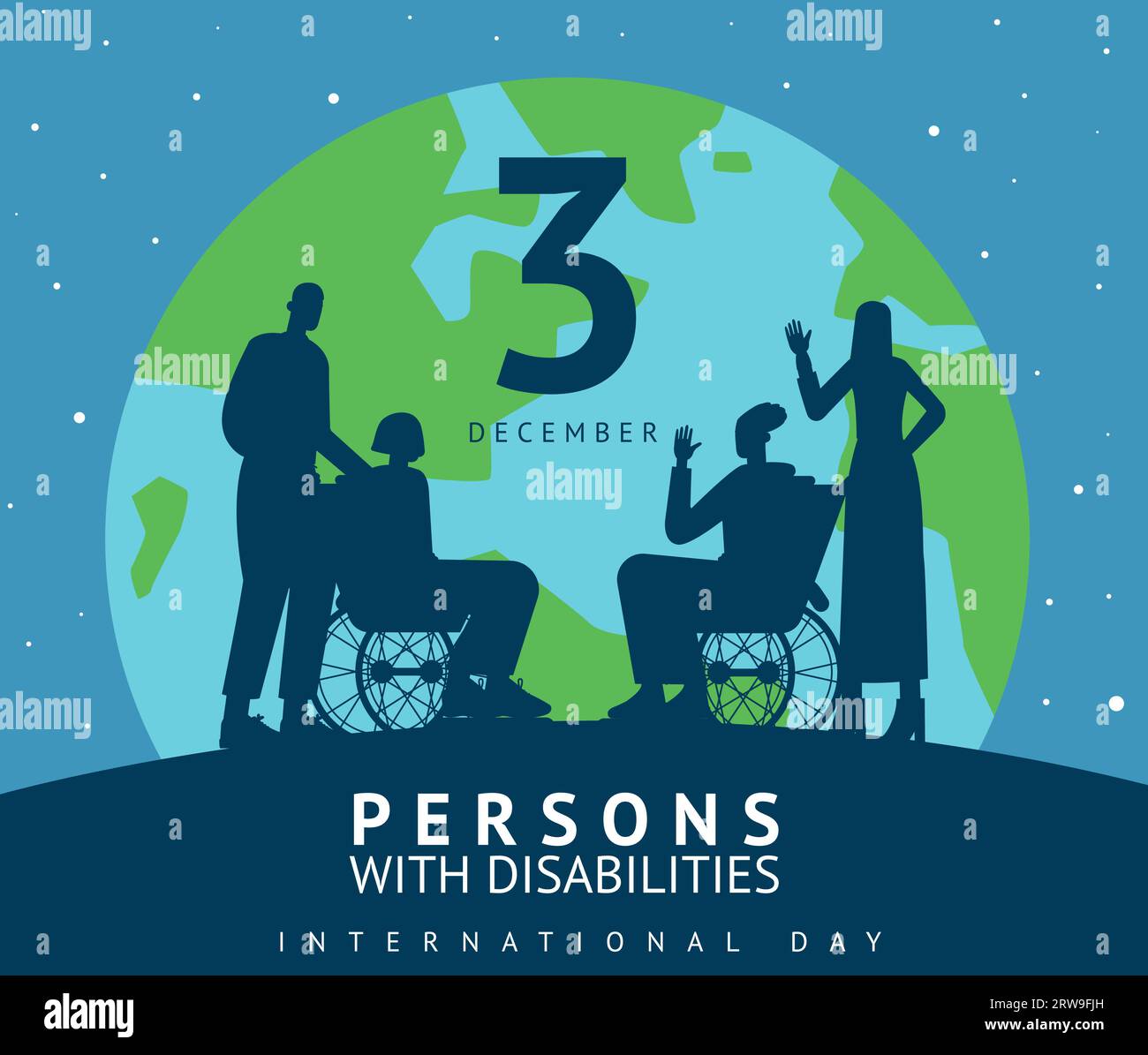 International Day card. Persons with medical disabilities poster. People silhouettes in