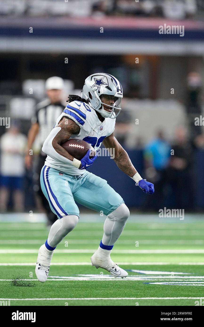 Dallas Cowboys running back Rico Dowdle (23) runs the ball during the first  half of an NFL preseason football game against the Jacksonville Jaguars,  Saturday, Aug. 12, 2023, in Arlington, Texas. Later