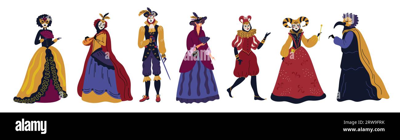 Masked Parade Renaissance People in carnival costumes or dresses. Traditional Venetian masquerade ...