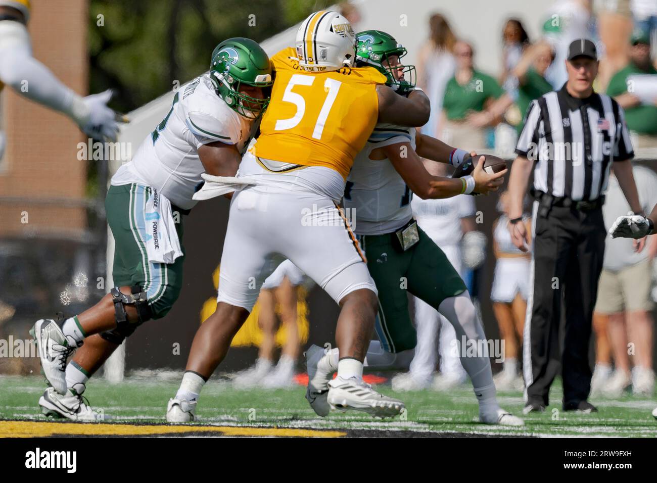 Southern Mississippi offensive lineman Briason Mays (51) sacks Tulane ...