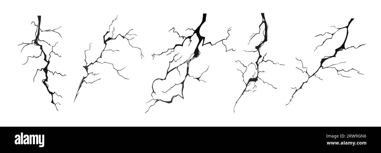Lightning strike bolt silhouettes vector illustration set. Stock Vector