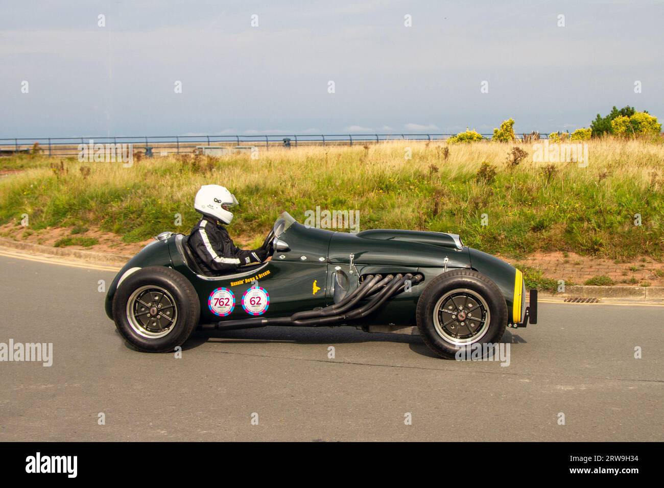 1954 50s fifties 1971cc Bristol Cooper T23 British Racing Green at the  Ocean Speed Revival Southport Sprint on Marine Drive, classic and speed on a closed public road Coastal Road historic sprint course, Merseyside, UK Stock Photo