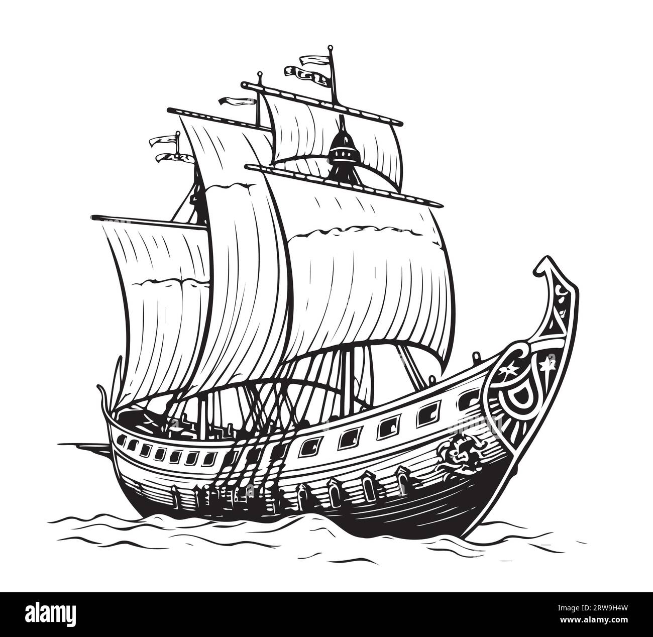 Viking ship sketch, hand drawn Vector illustration Comic Stock Vector