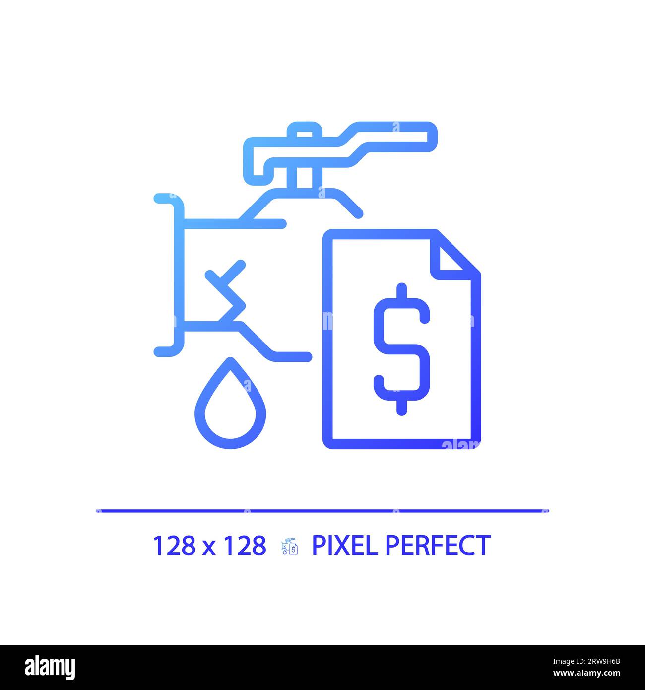 2D thin linear blue gradient pipe leakage with dollar icon Stock Vector