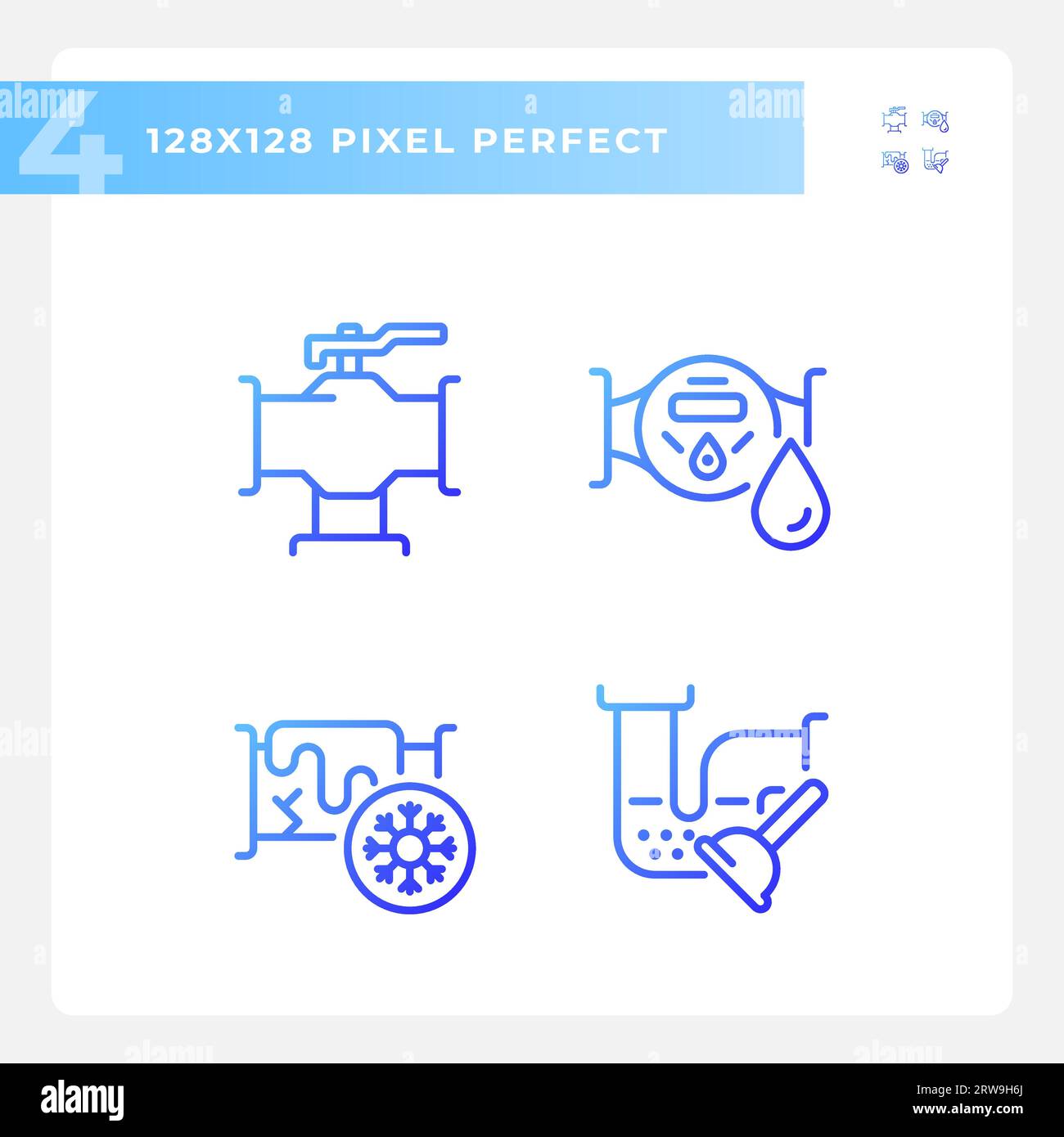 Pixel perfect blue plumbing icons set Stock Vector