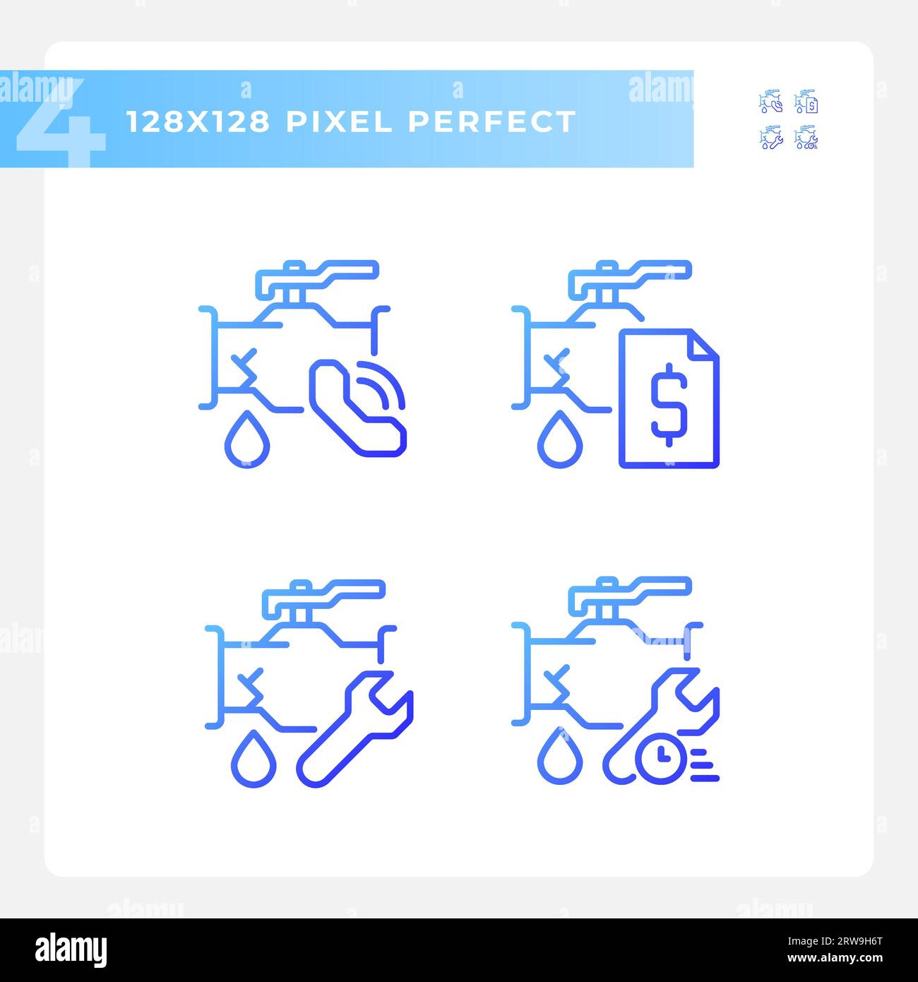 Gradient thin linear plumbing icons set Stock Vector