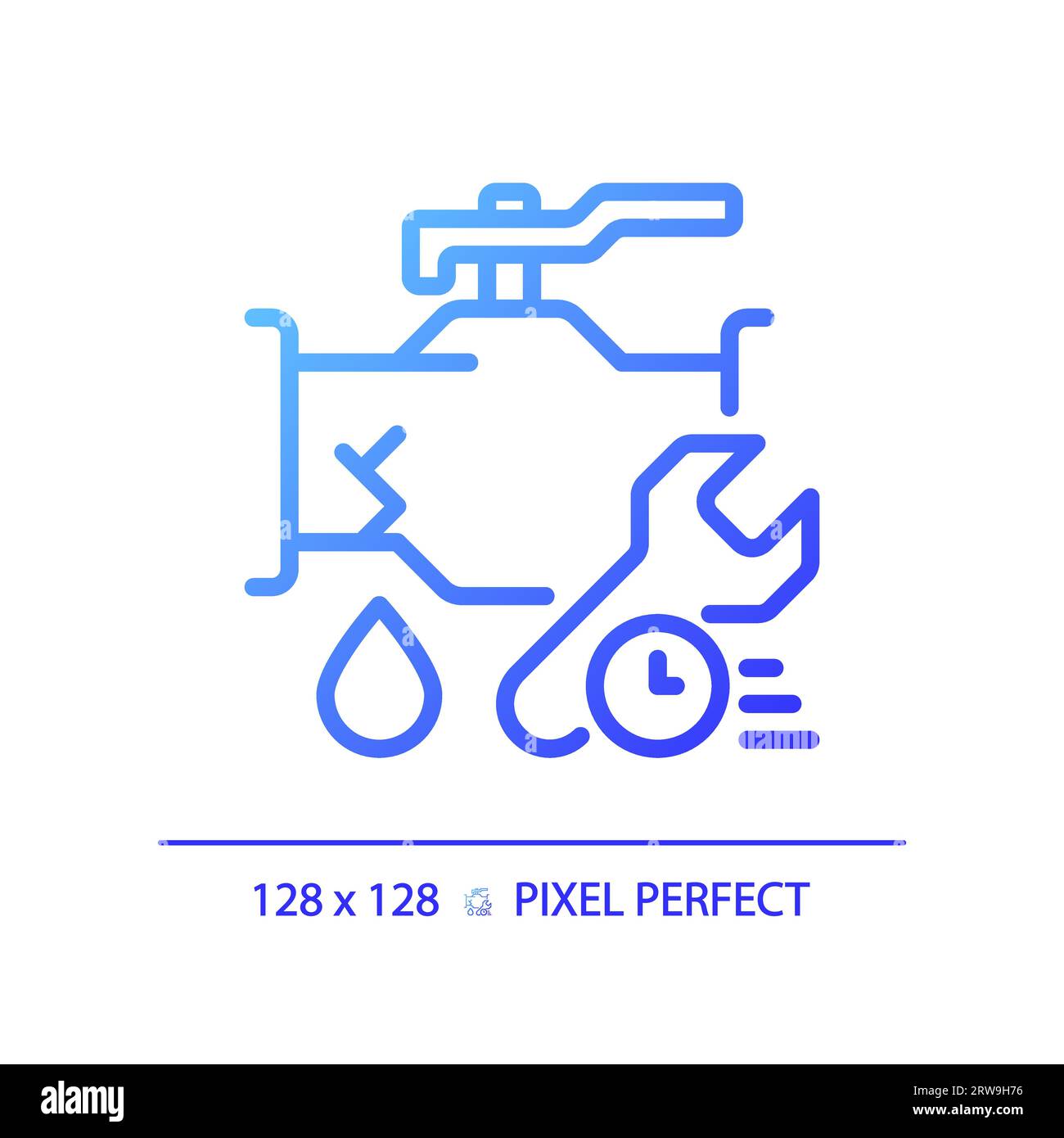 2D gradient pipe leakage with time and wrench icon Stock Vector