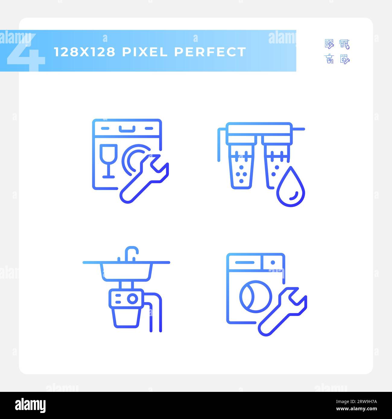 Pixel perfect gradient plumbing line icons set Stock Vector
