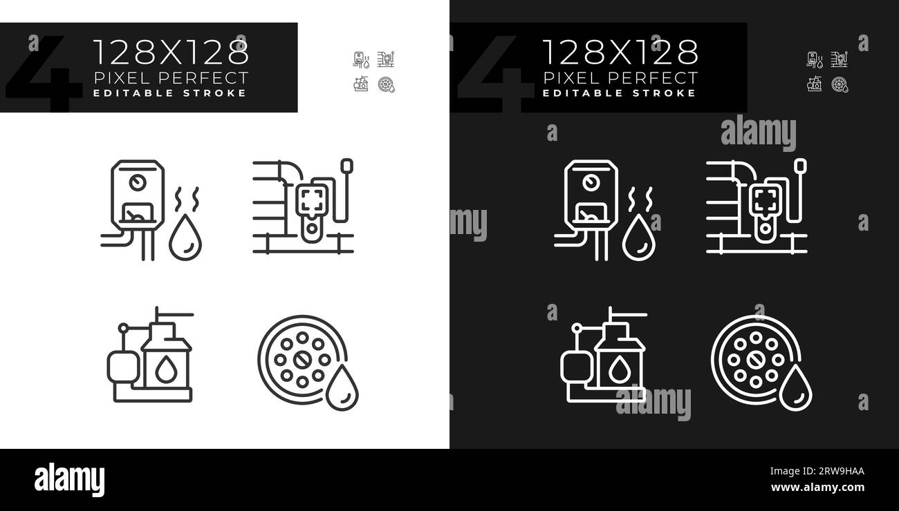 2D editable dark and light plumbing icons set Stock Vector