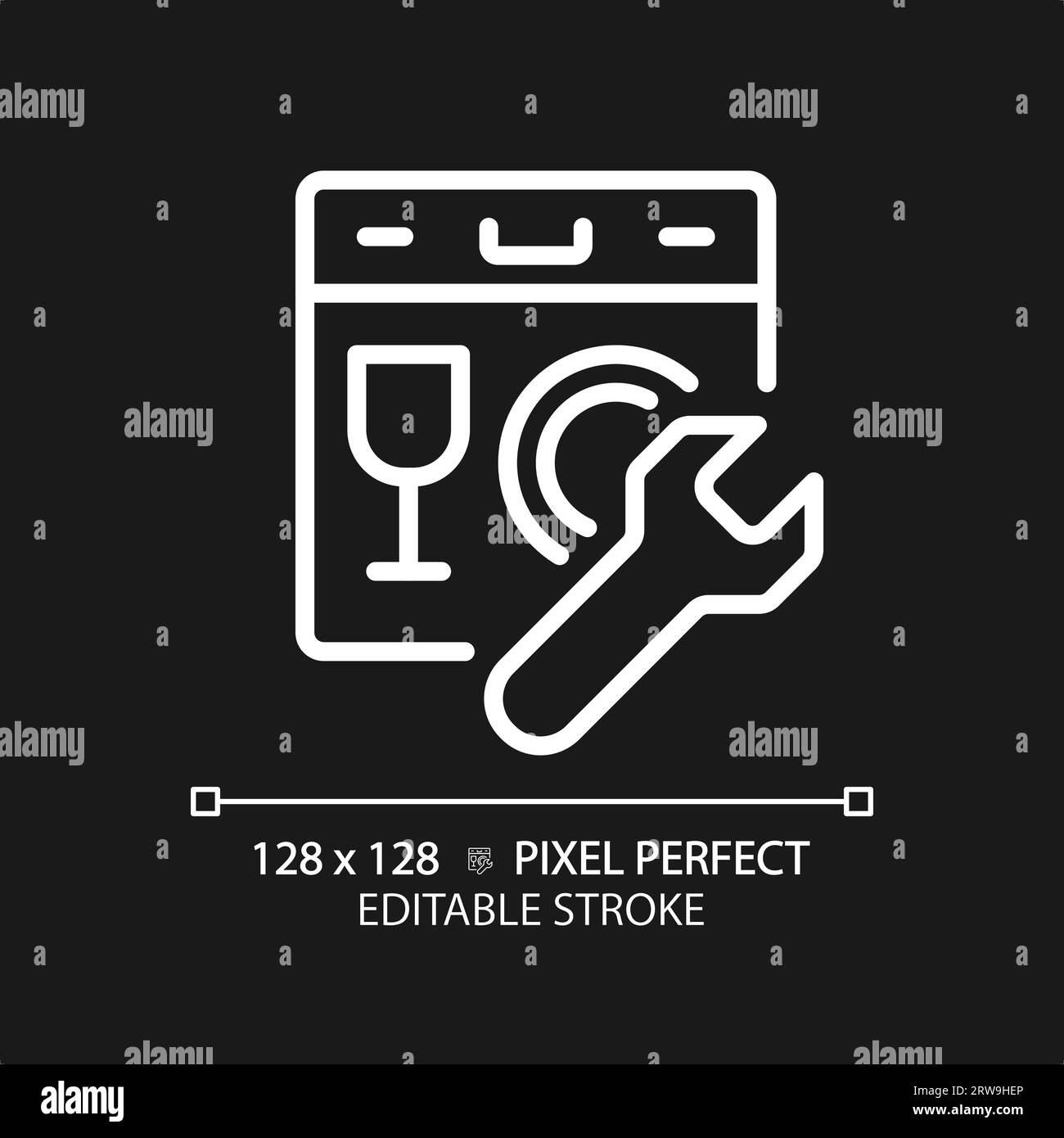 2D customizable thin linear dishwasher white icon Stock Vector
