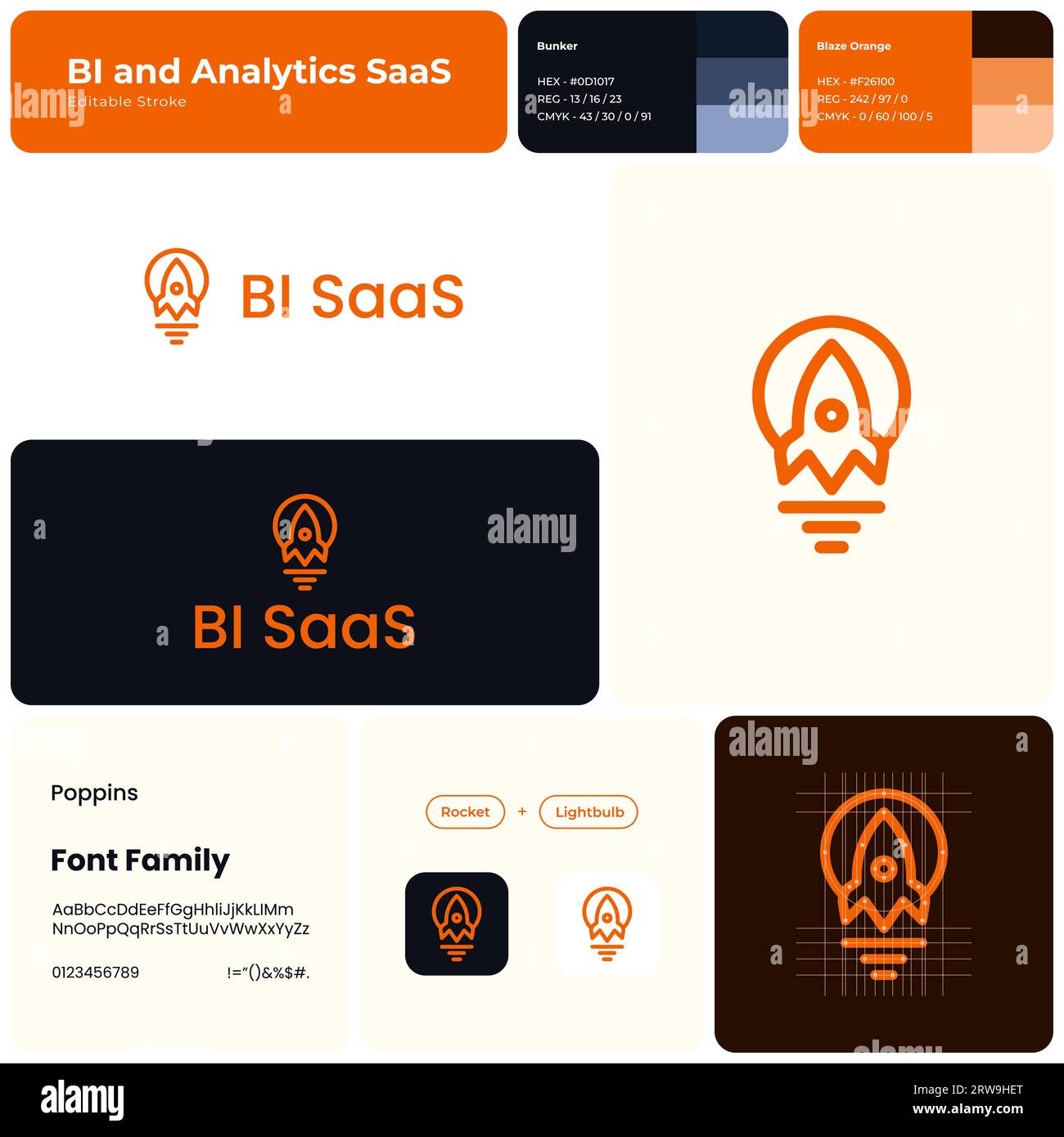 BI and analytics SaaS template rocket and lightbulb logo Stock Vector