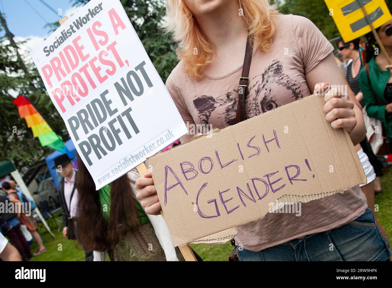 Abolish gender cardboard sign activist 2013 Stock Photo