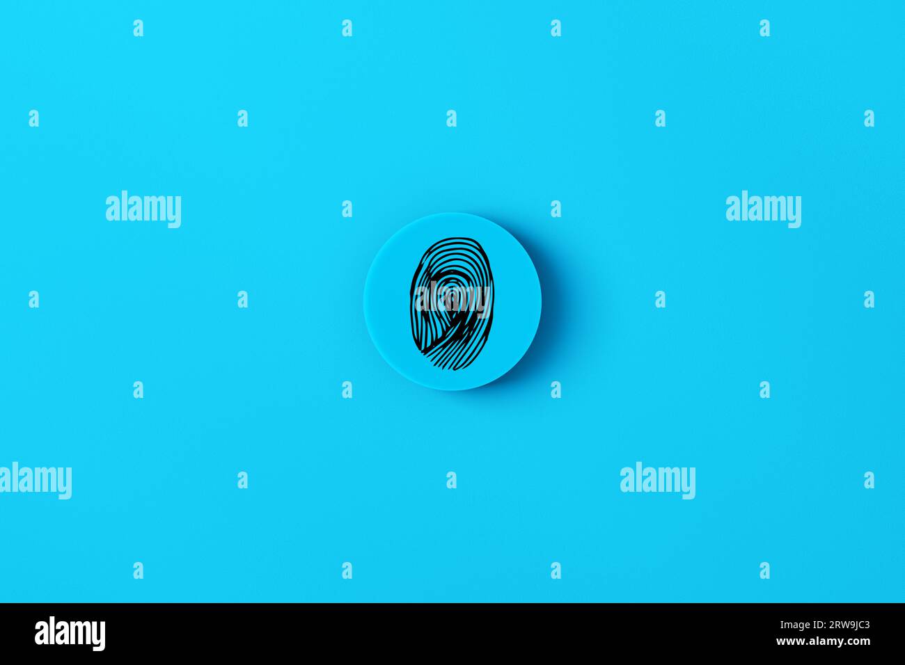 Identity verification, encryption and access control system. Electronic signing and biometric authentication technology. Fingerprint symbol on blue pu Stock Photo