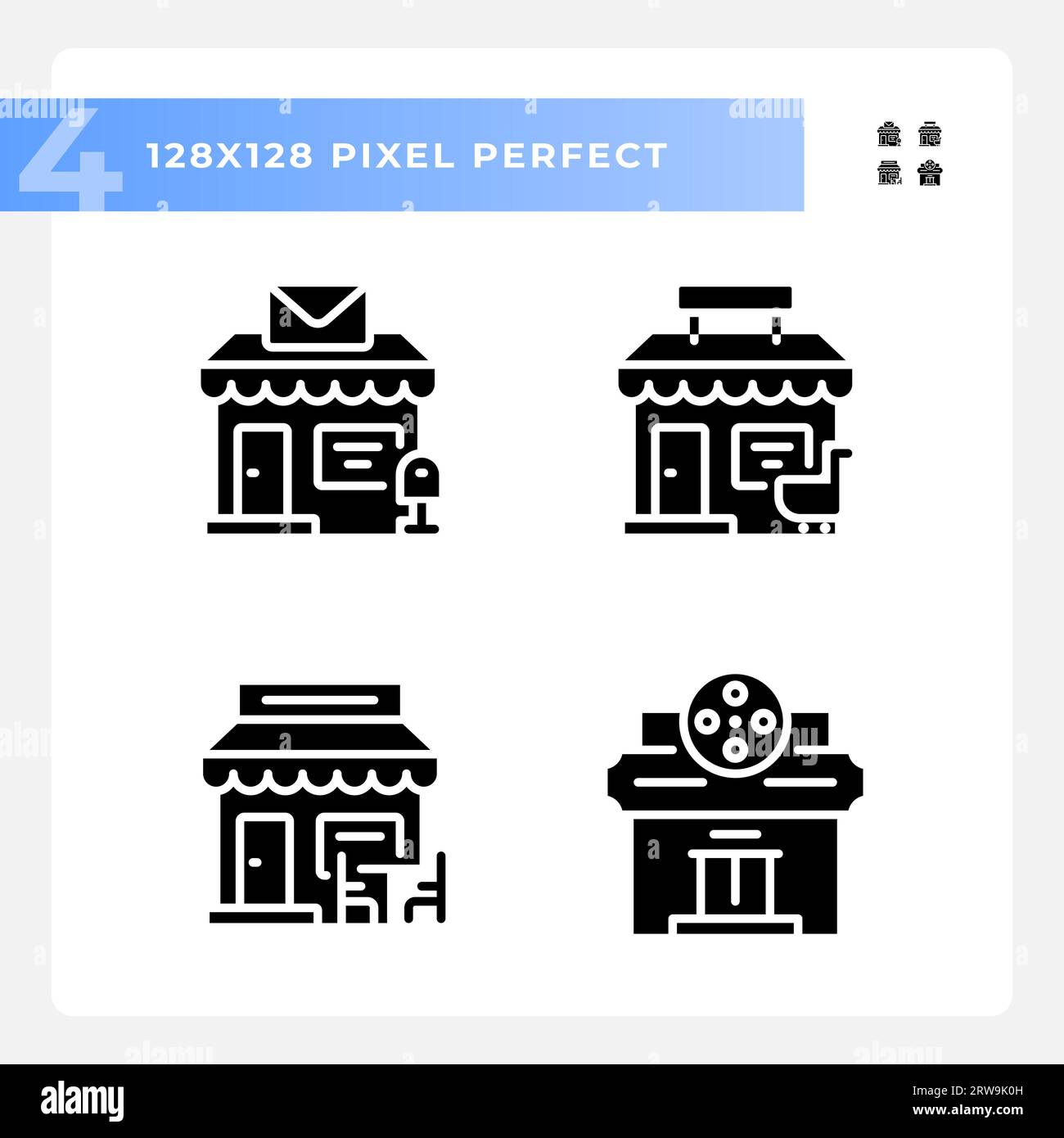 2D glyph style pixel perfect building icons Stock Vector
