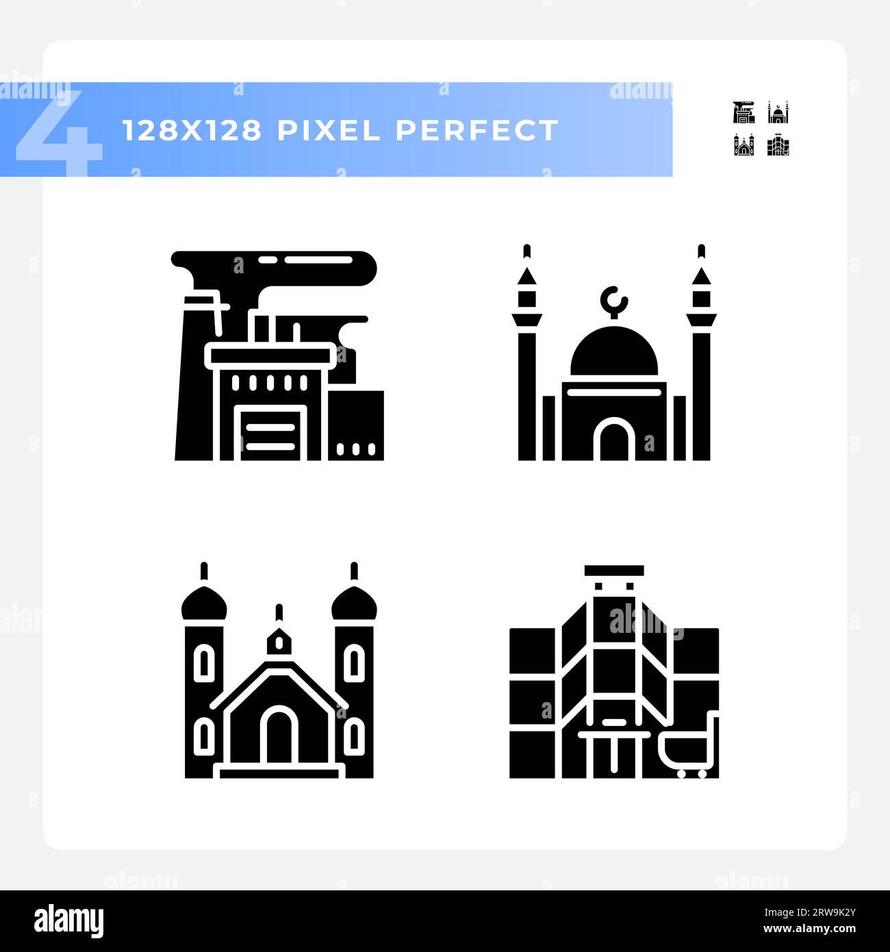 Pixel perfect glyph style building icons set Stock Vector Image & Art ...