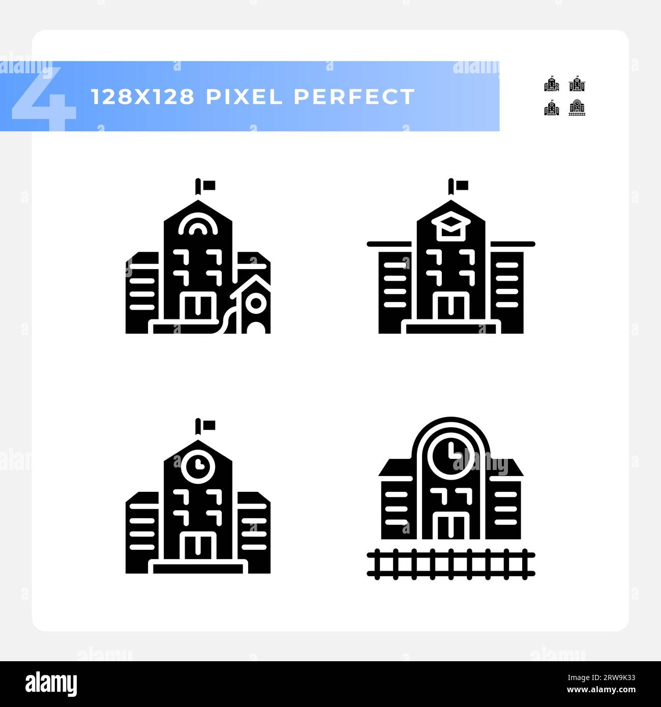 Pixel perfect black glyph style building icons Stock Vector Image & Art ...