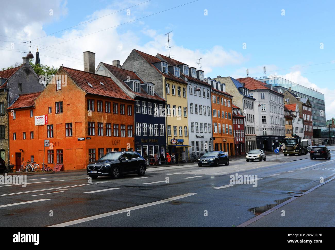 Colorful old buildings on Torvegade street in Christianshavn , Copenhagen, Denmark. Stock Photo