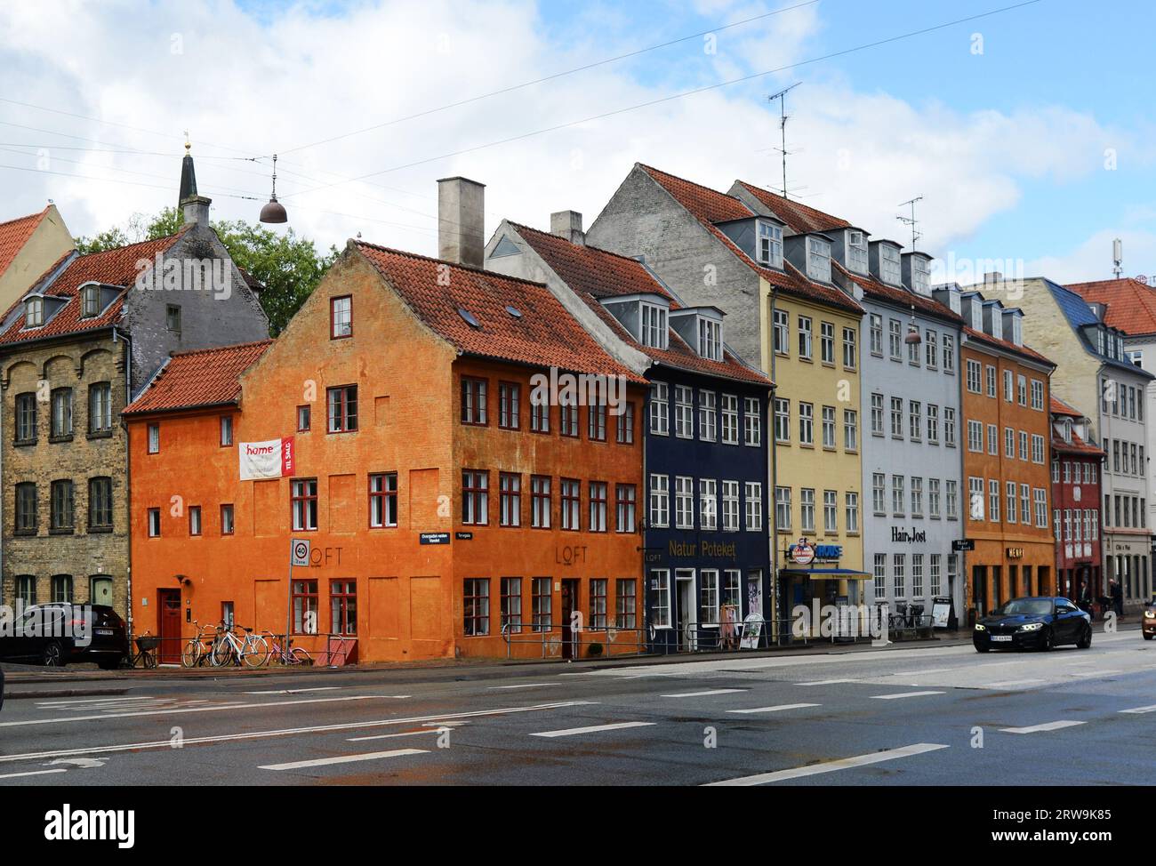 Colorful old buildings on Torvegade street in Christianshavn , Copenhagen, Denmark. Stock Photo