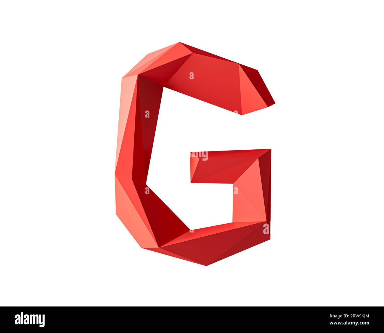 Letters made of low poly red material. 3d illustration of simple polygonal alphabet isolated on white background Stock Photo
