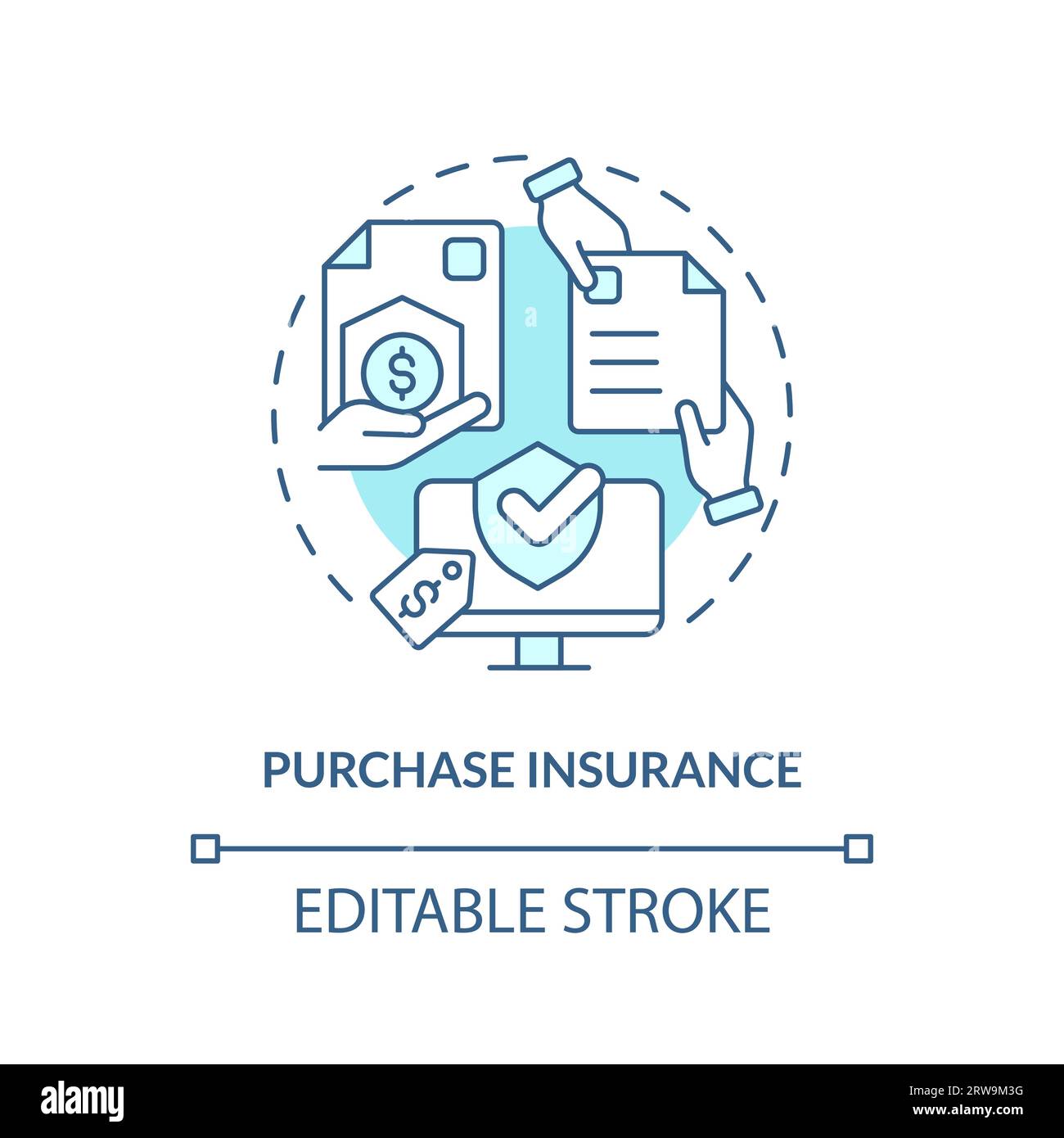 2D purchase insurance blue line icon concept Stock Vector