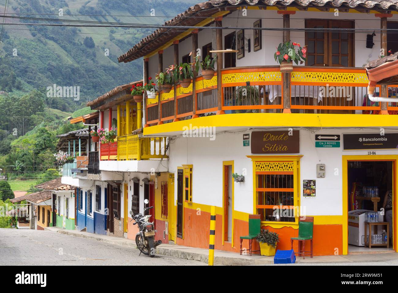 Colourful buildings in the picturesque village of Jardin, Antioquia, Colombia. Stock Photo