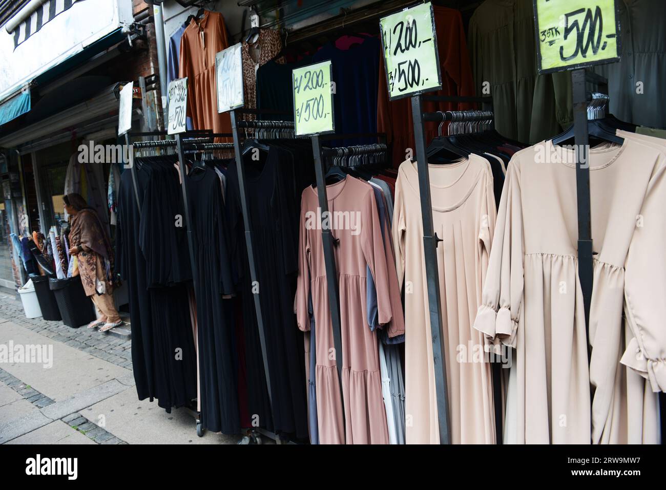 Abaya shops on Nørrebrogade street in Copenhagen, Denmark. Stock Photo