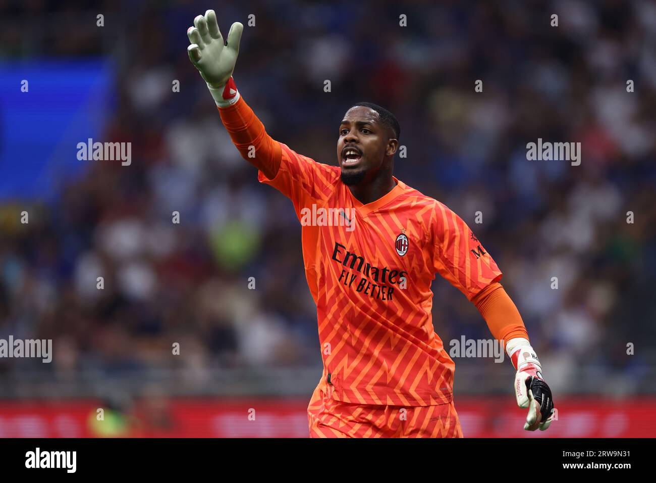 Mike Maignan of Ac Milan gestures during the Serie A football match ...