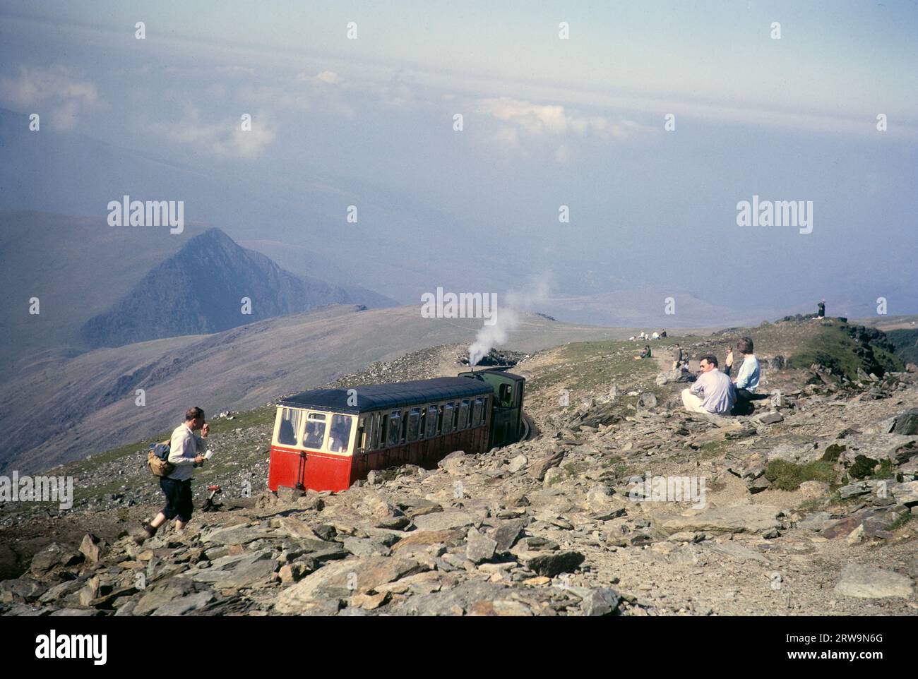 Mountain railway near the summit, Mount Snowdon, Snowdonia, north Wales, Uk 1966 Stock Photo