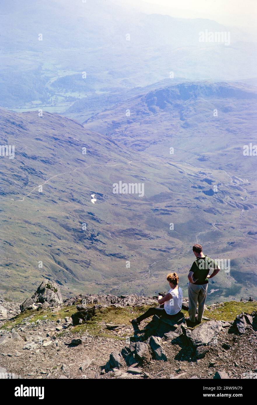 View from summit of Mount Snowdon, Snowdonia, north Wales, Uk 1966 Stock Photo