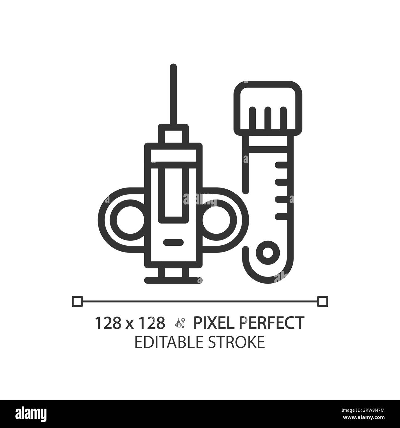 Biopsy needle pixel perfect linear icon Stock Vector